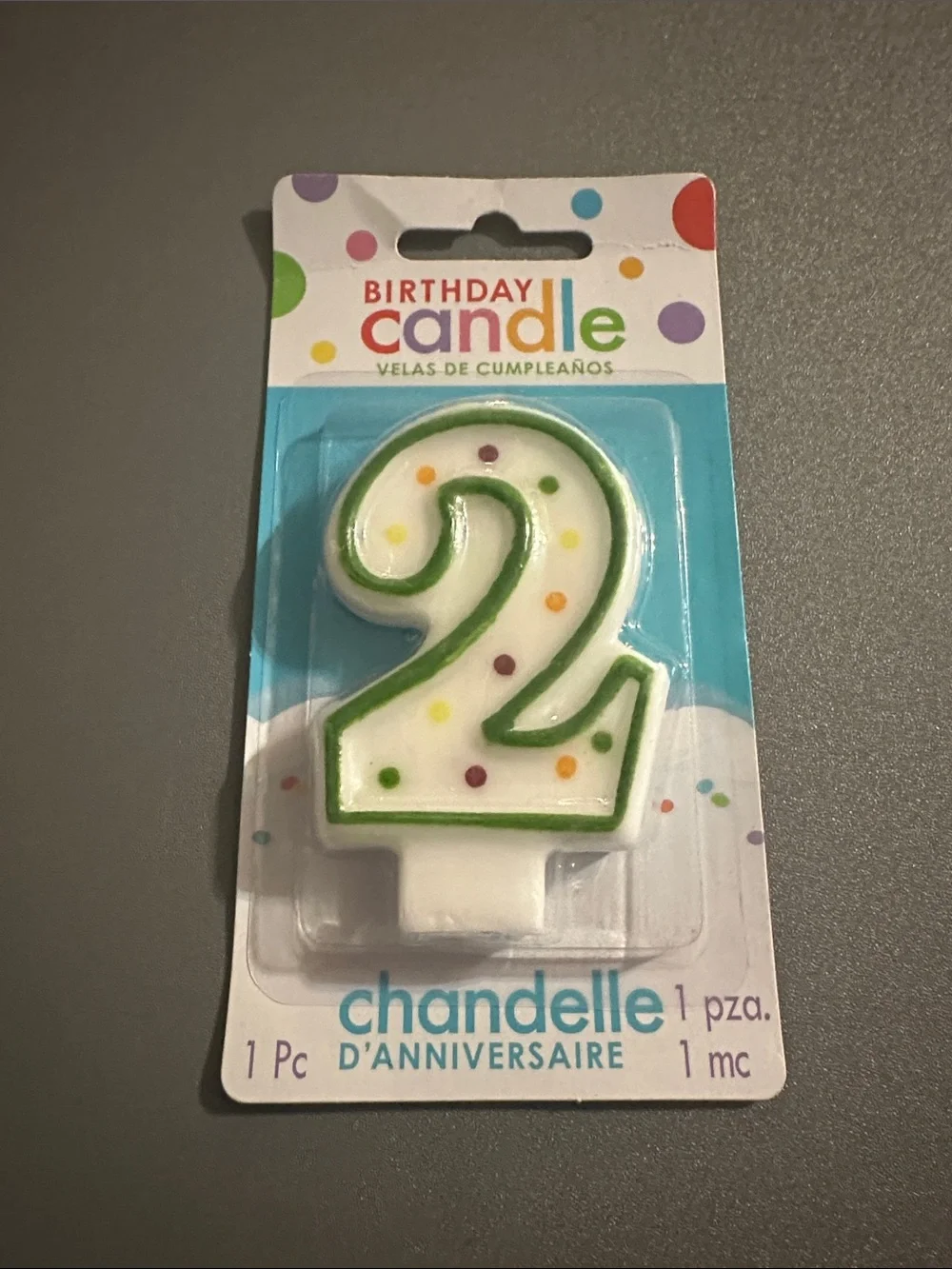 Birthday Candle Number 2 — White with Green Trim by